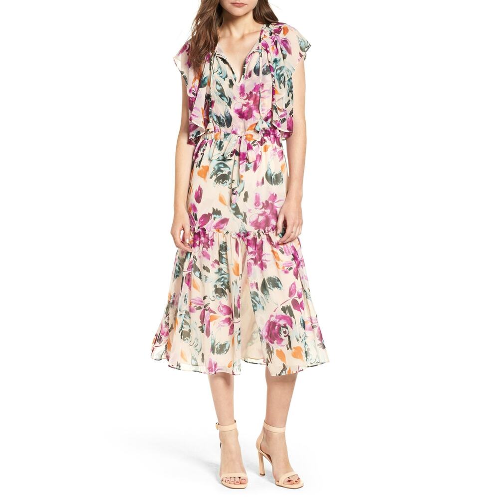 MISA Los Angeles Floral Tiered Celina Midi Dress Artsy Fairy Women's size Medium